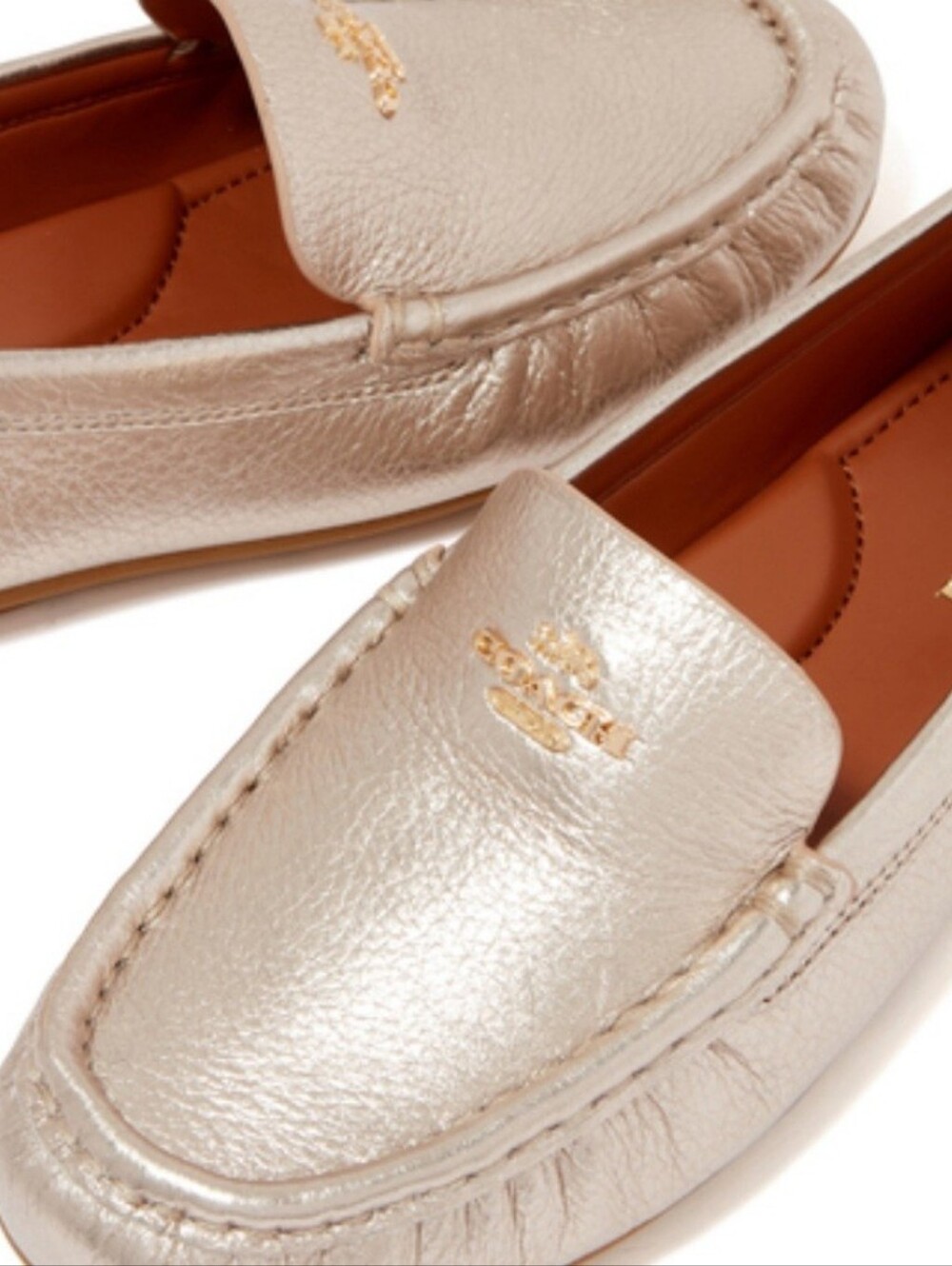 Coach Pebbled Leather Amber Gold Metallic Loafer - Picture 5 of 13